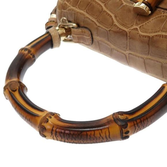 Gucci Crocodile Beige Fringe 2WAY Handbag Bag Brown - Picture 6 of 9